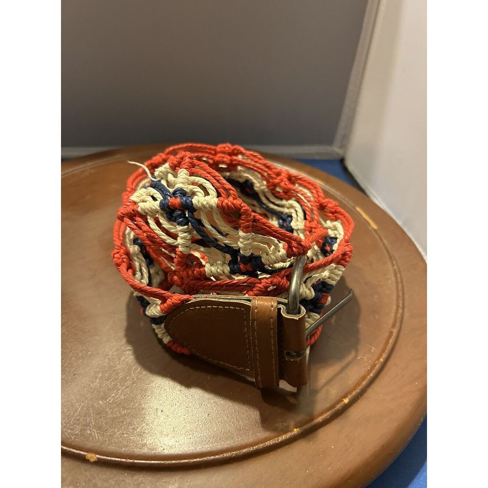 Vintage Braided Leather Accent‎ Belt Size 9 Red White Blue Boho Western Hippie - Picture 2 of 11